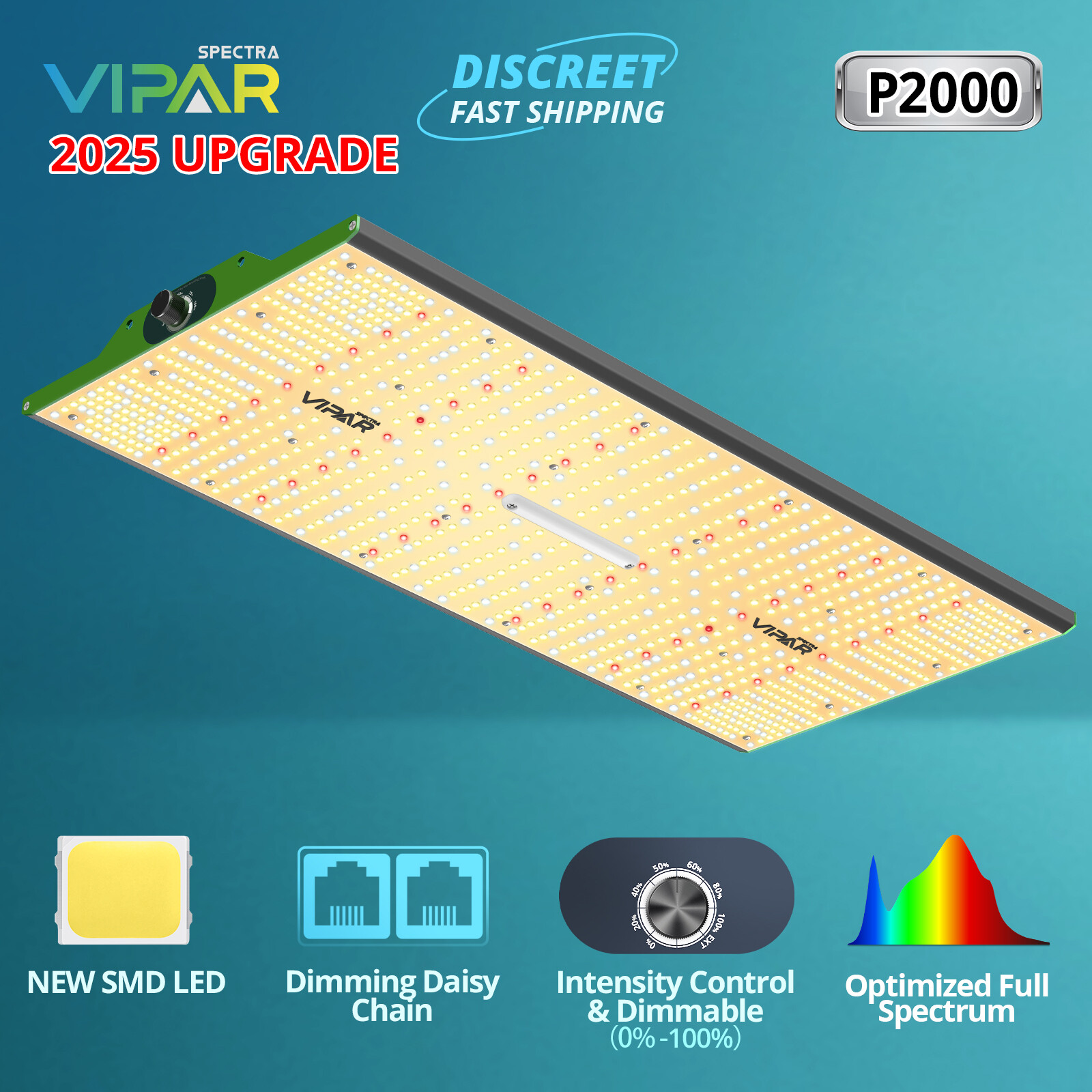 VIPARSPECTRA 1-3PCS P2000 LED Grow Lights Full Spectrum Indoor Plants Veg Flower