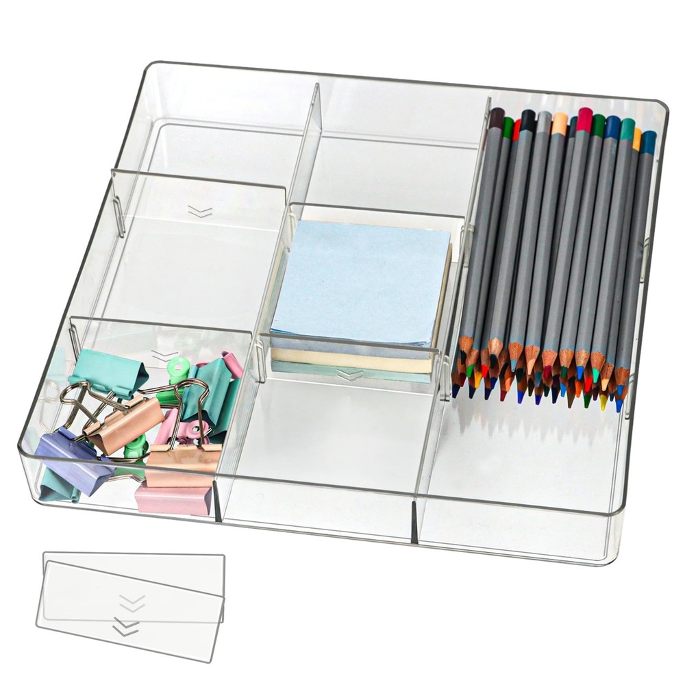 Adjustable Clear Drawer Organizer, Plastic Drawer Divider Tray with Removable...