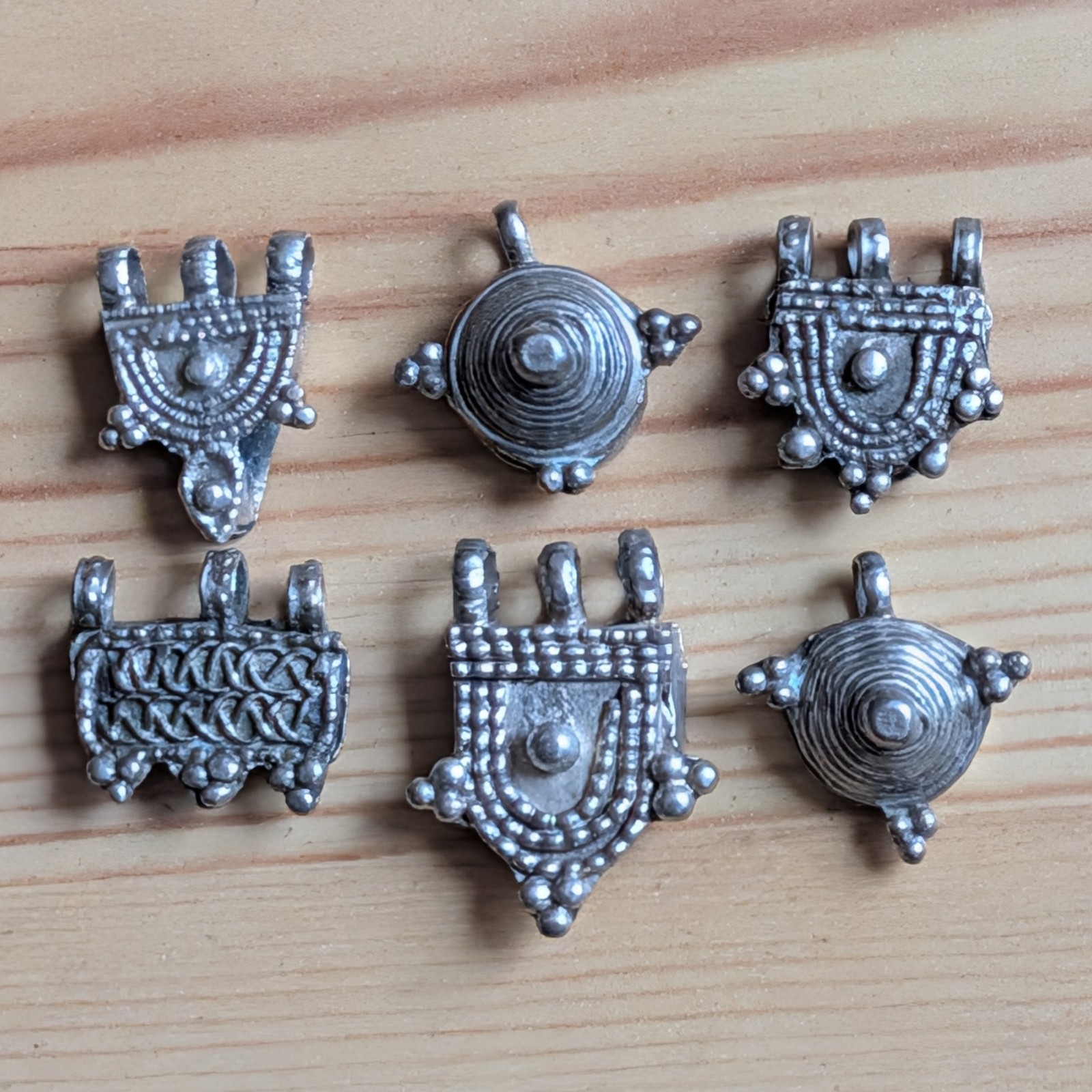 Vintage Ethiopian Silver Telsum Prayer Beads / Pendants Decorated Tribal Amulet