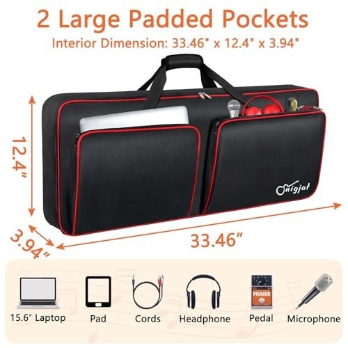 49-Key Soft Keyboard Case Bag, Waterproof with Padded Pockets & Adjustable Strap