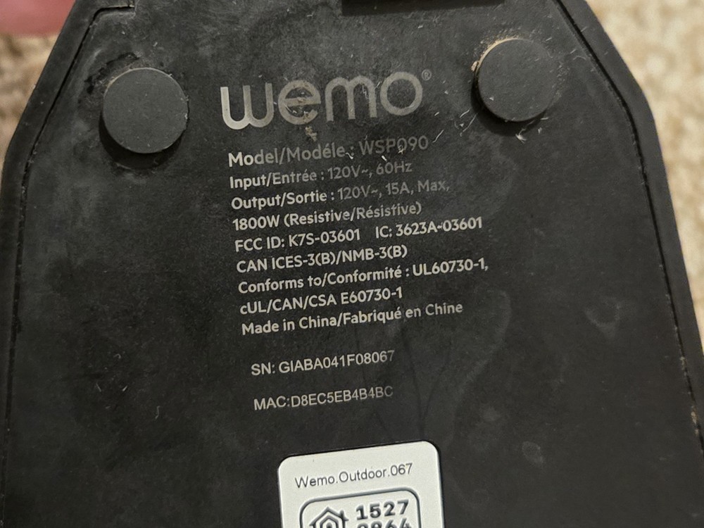 WeMo WSP090 Smart Outdoor WiFi 2 Outlet Plug Socket - Black
