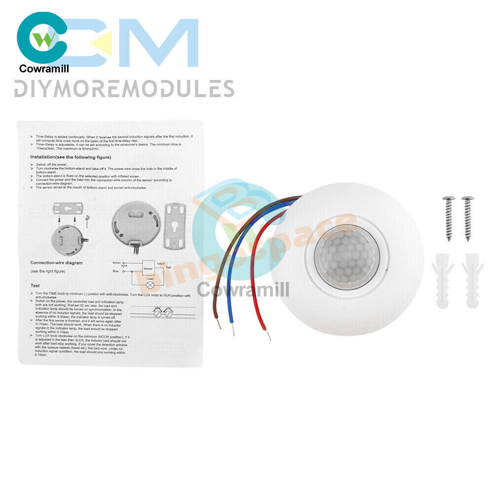 AC85-265V Infrared PIR Motion Induction Sensor 360° Detection For Ceiling Light