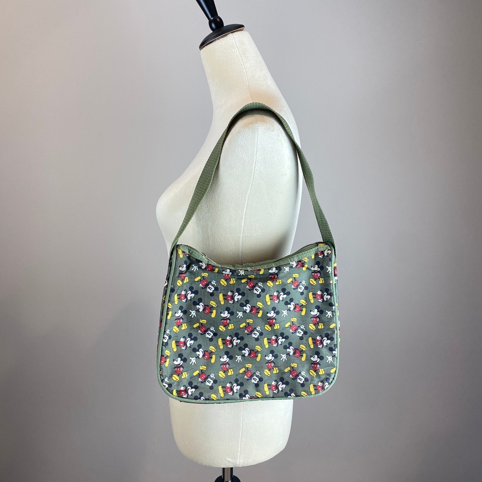 Disney Mickey Mouse All Over Print Shoulder Bag Green Nylon Canvas