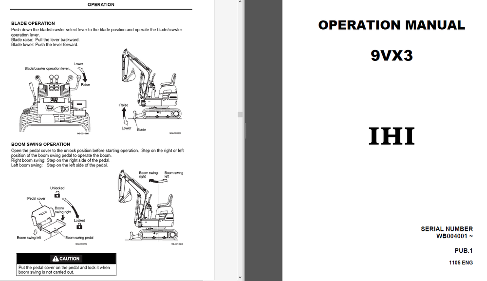 IHI 9VX-3 Mini Excavator Service & Operator's Manual CD