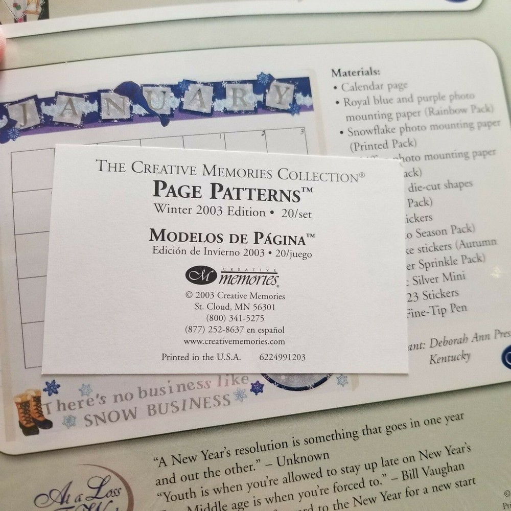 Creativ Memories PAGE PATTERNS AND TABBED DIVIDERS.