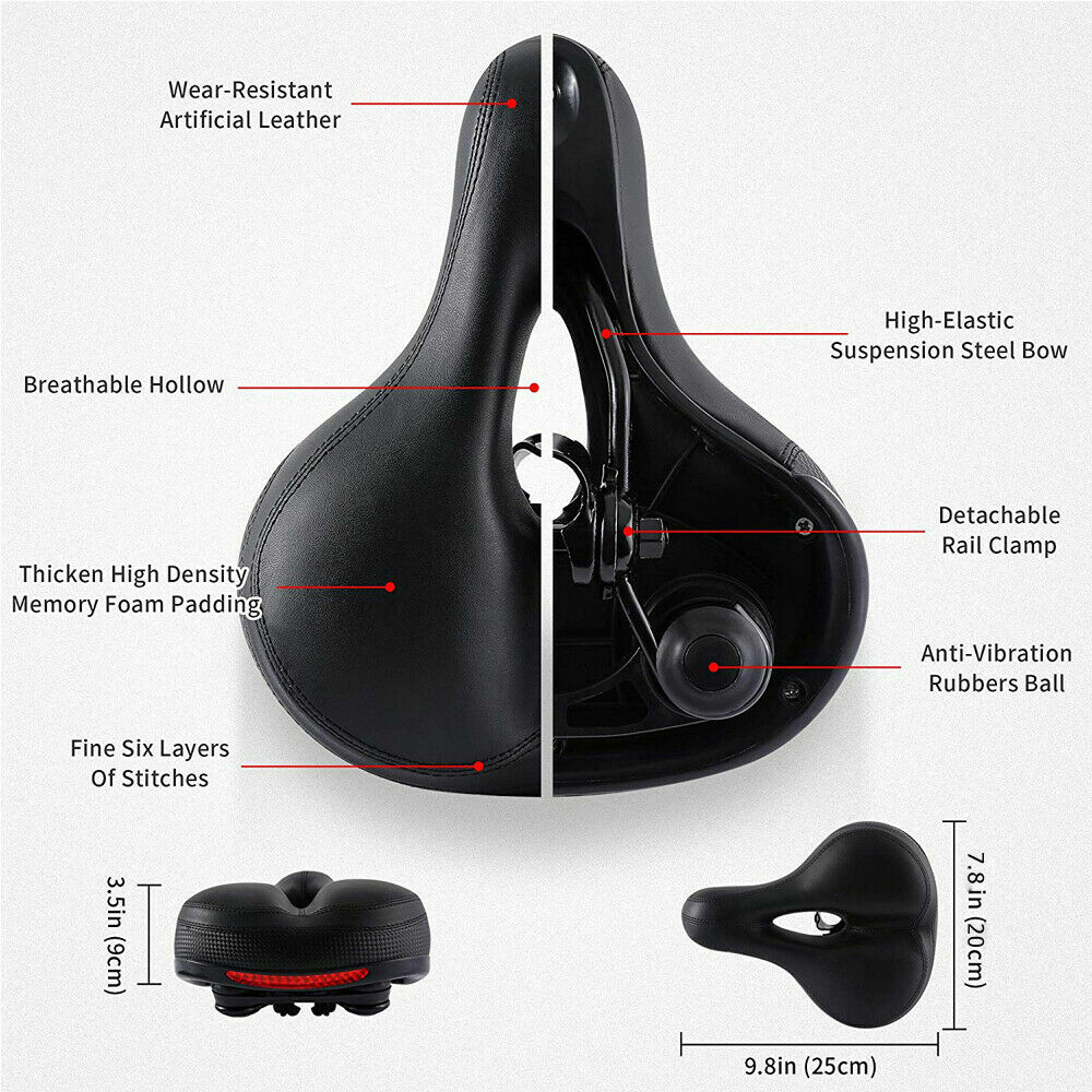 Bicycle Saddle Seat Comfort Wide Bike Seat Cushion Soft Padded Mountain Cruiser