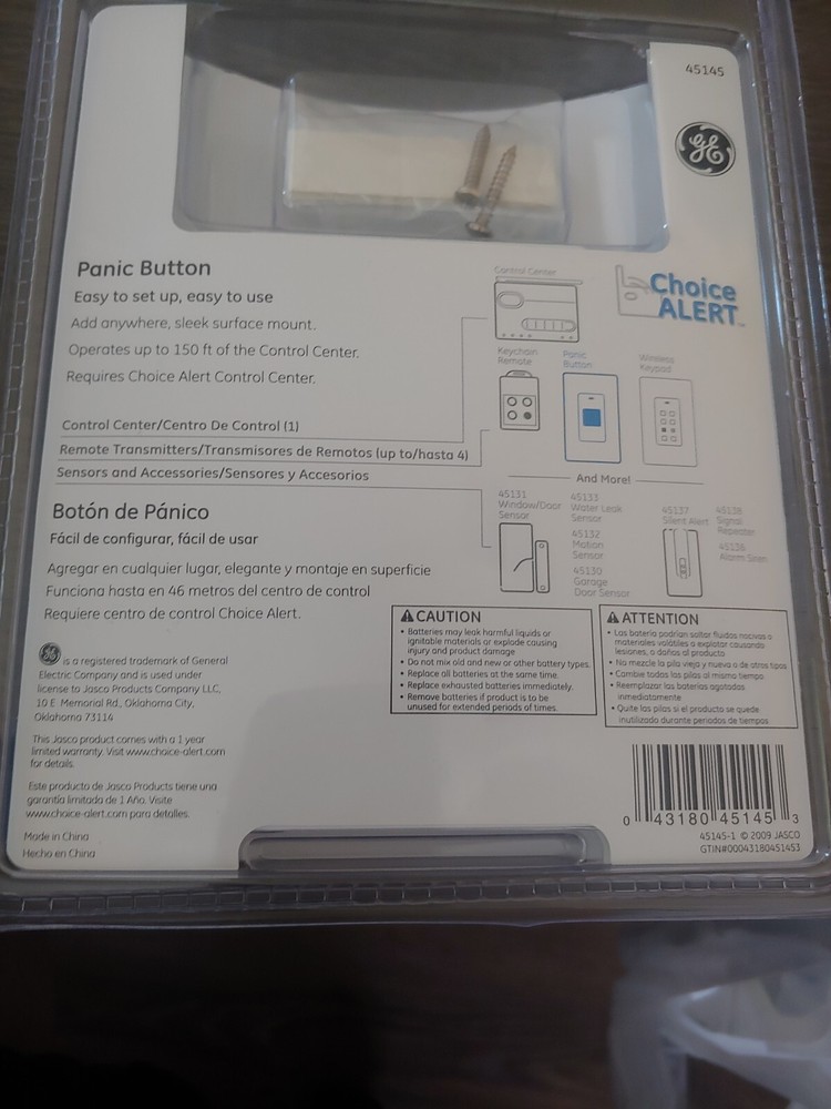 GE Clear Choice Wireless Alarm System Panic Button #45145