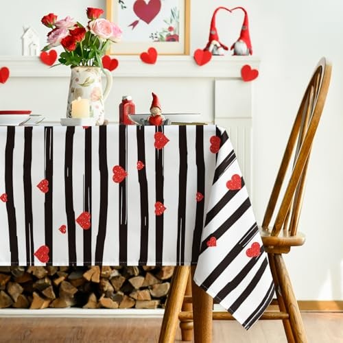Valentine Tablecloth 60×84 Inch 60" x 84" (Rectangular) Black White