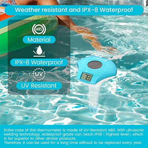 Solar Digital Pool & Spa Thermometer, Weather Resistant Floating Blue