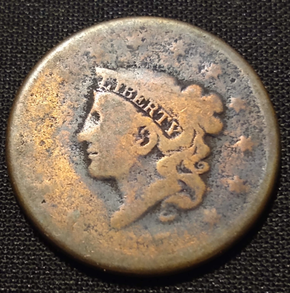 1837 large cent plain cords medium letters lowball transitional head copper coin