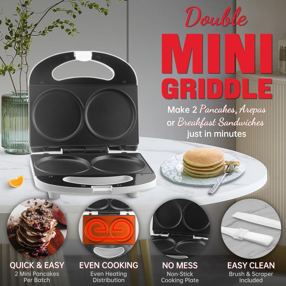 Double Mini Pancakes Maker Machine, Arepa Maker, Electric Pancake Maker Gridd...