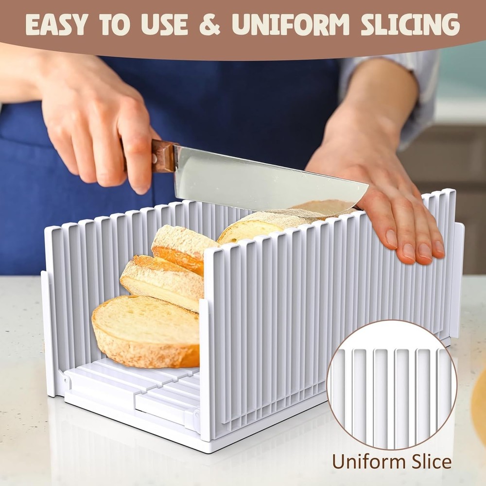 Adjustable Bread Slicer - Foldable Portable Kitchen Tool for Perfect Homemade...