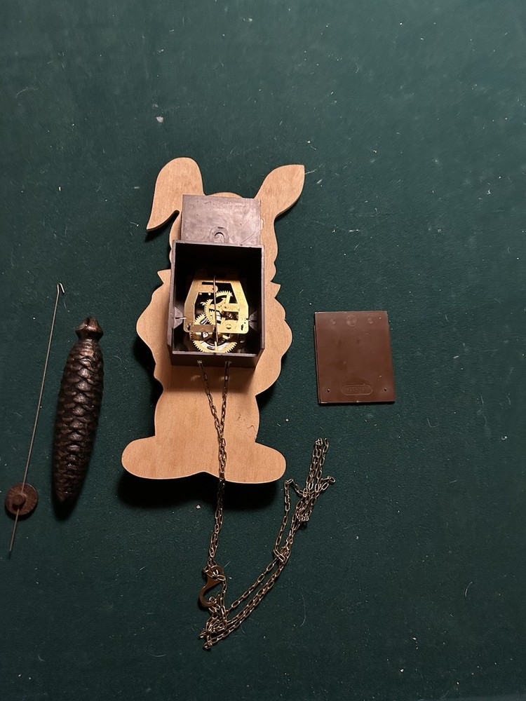 VINTAGE WEST GERMAN RABBIT MOVING EYE CUCKOO CLOCK -RUNS