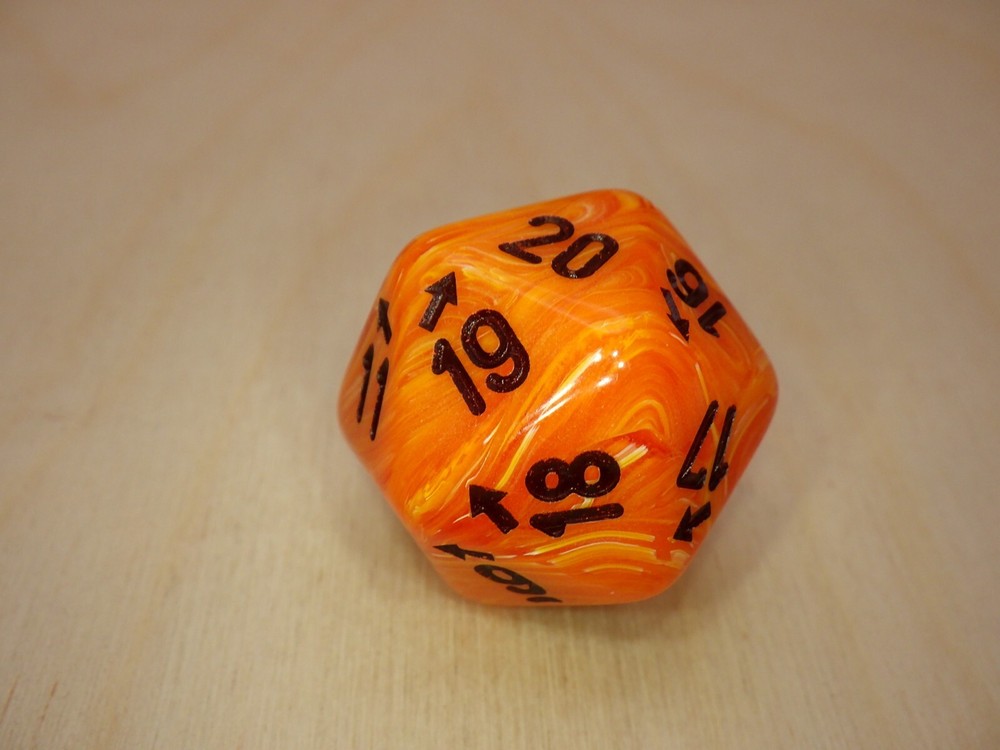 Orange Black Jumbo 26mm Vortex Countdown & Countup D20 (Twenty-Sided) Dice