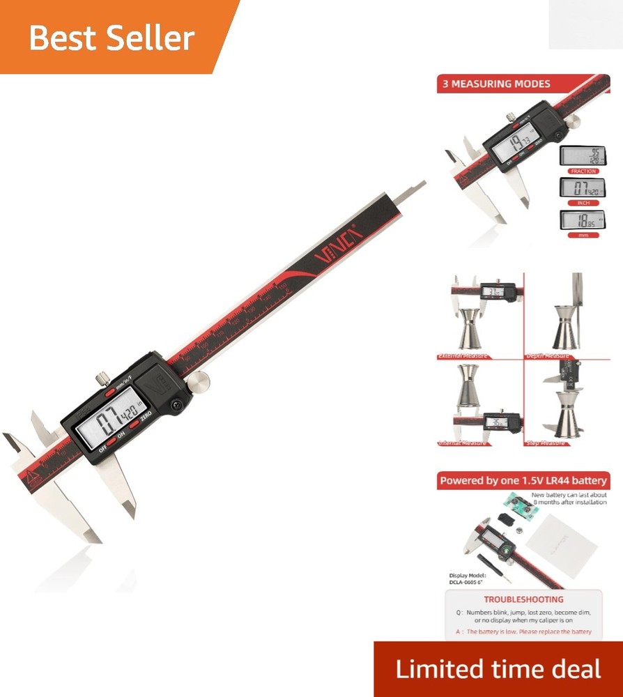 Versatile 6 Inch Digital Caliper - Inch/Millimeter/Fraction Conversion with LCD