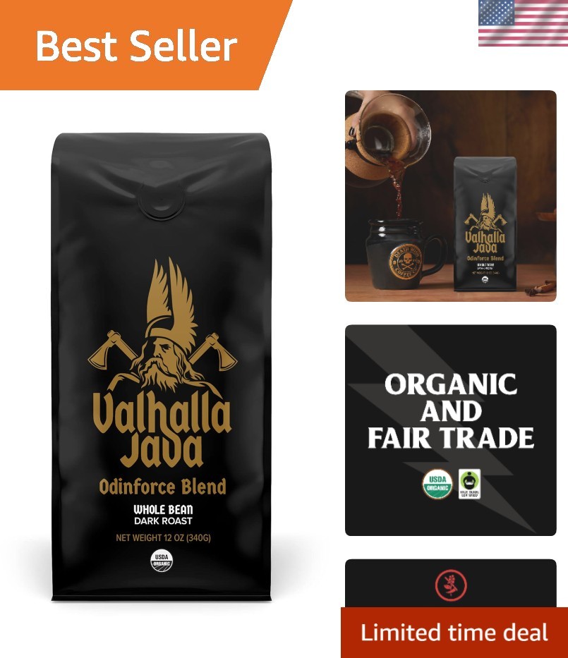 Odinforce Blend - Whole Bean Dark Roast Coffee, 12oz, Caffeinated & Fair Trade