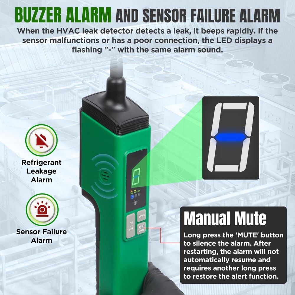 Sensitive HVAC Refrigerant Leak Detector with Heated Diode Sensor