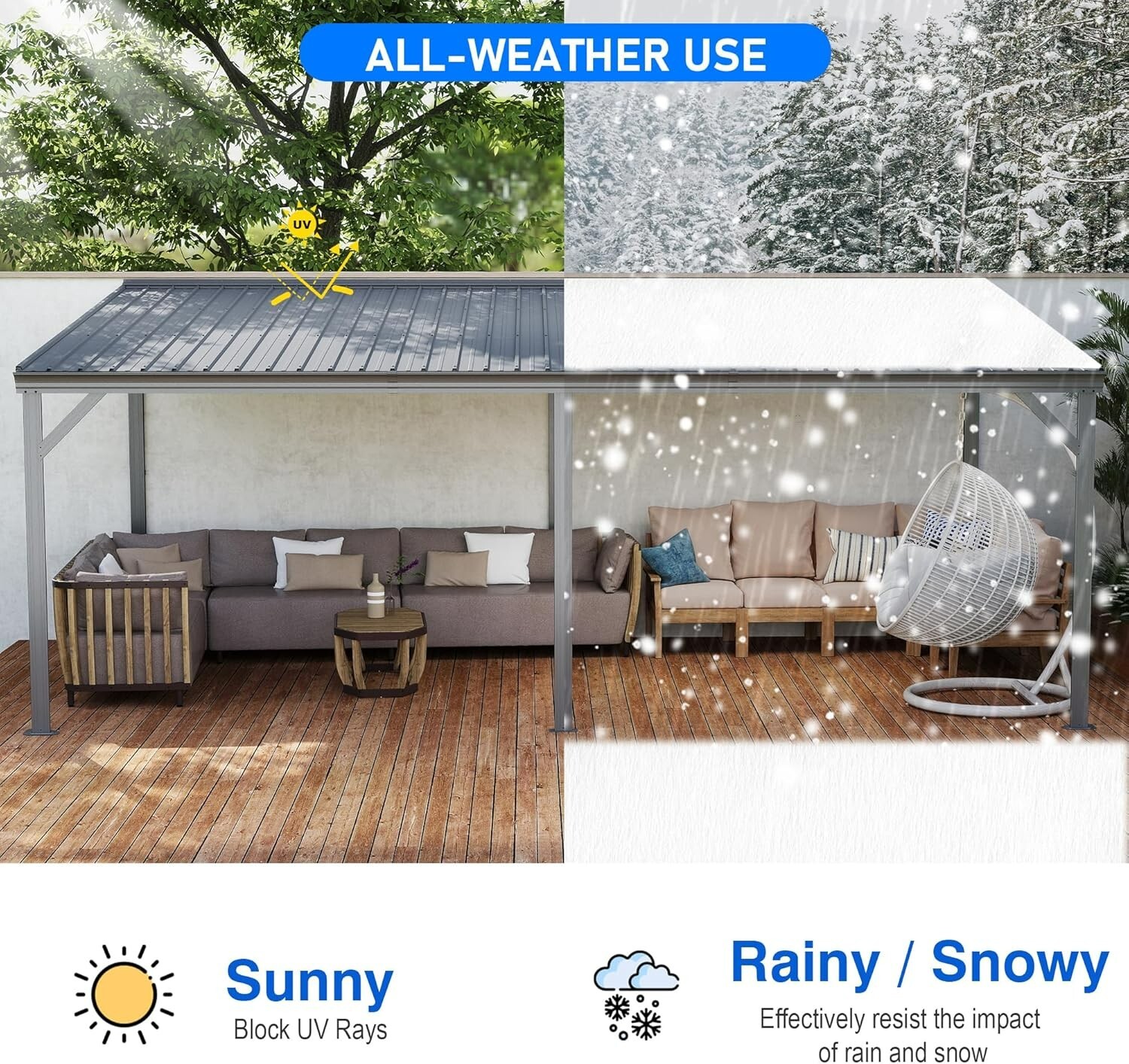 Domi 12x20FT Lean to Gazebo, Wall Mounted Gazebo w/Sloping Roof,Drainage System