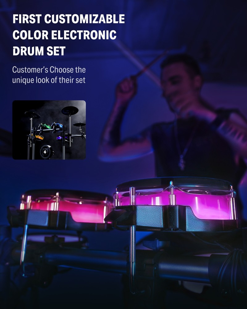 Donner BackBeat Electronic Drum Kit with Touchscreen Customize Drum Pad Colors