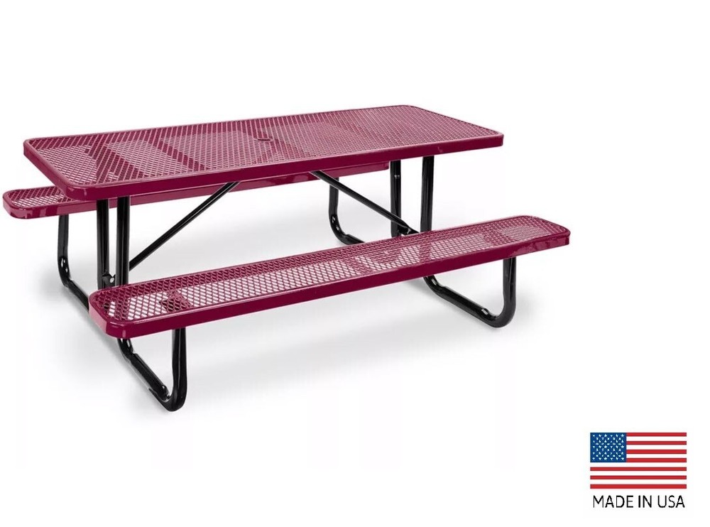 PICNIC TABLE Commercial - All Metal Construction & Steel Frame  6 Ft Rectangular