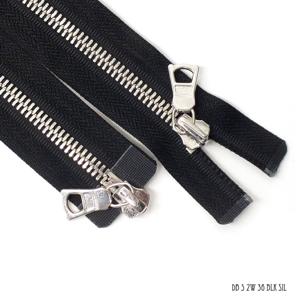 Premium Quality db Zipper 2 Way Separating End, Black, Silver, Size 5, 36"