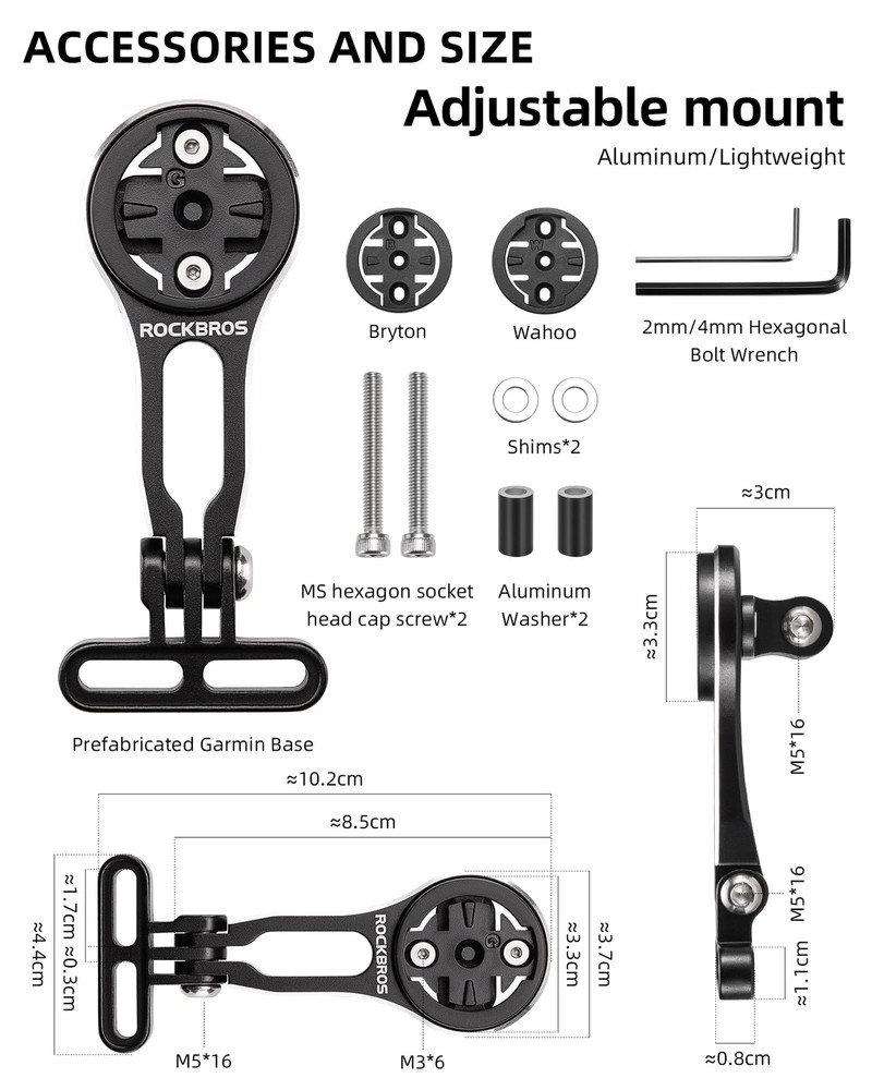 ROCKBROS Bike Computer Mount Adjustable Out-Front Bicycle Computer Mount Alum