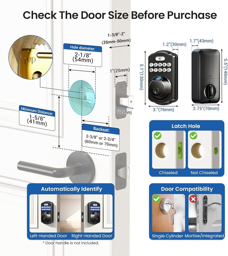 Biometric Door Lock, Anti-Peeping Password, Easy Install