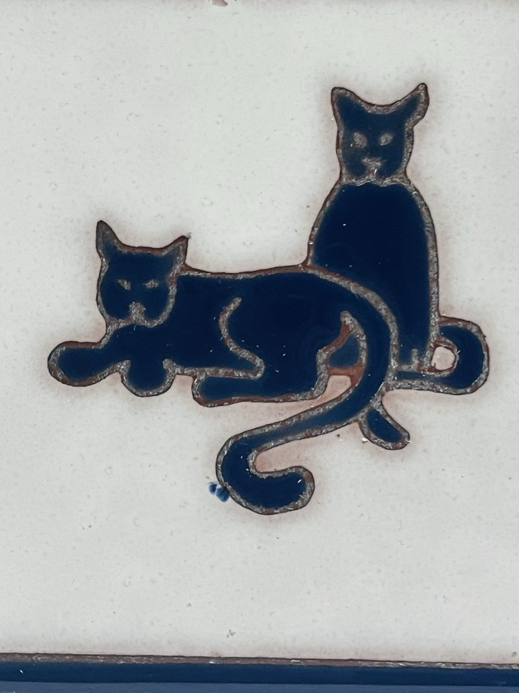 Vintage 1980 Framed Edilgres SPA Cat Tile Trivet Made in ltaly Ceramic