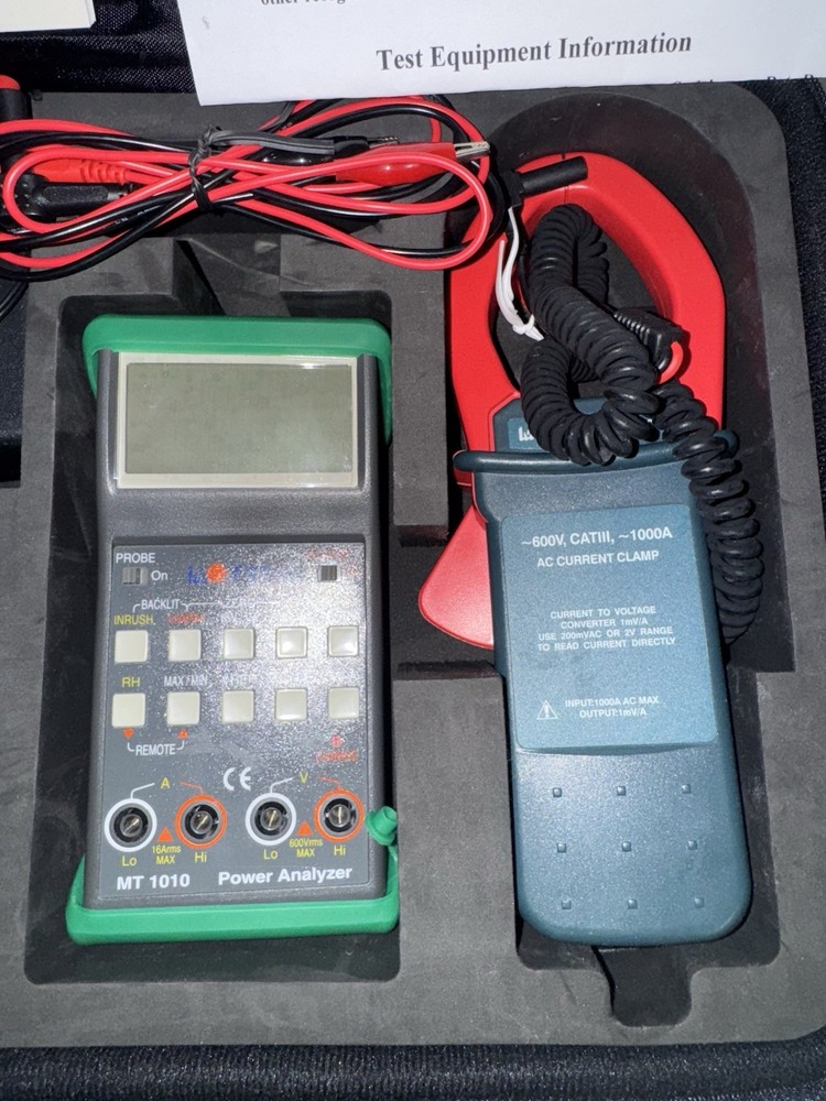 MOTECH MT1010 Power Analyzer Kit W/ Ac Current Clamp, Load Adapter, Manual, Case