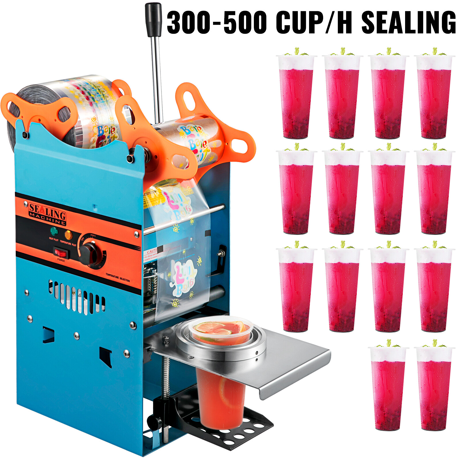 VEVOR Manual Bubble Tea Cup Sealer Machine 300-500 Cup/h Sealing Machine Blue