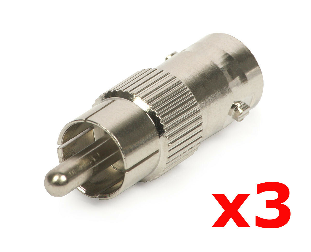 3 PACK Lot RCA Male Plug to BNC Female Jack Adapter Coax Connector Coupler CCTV