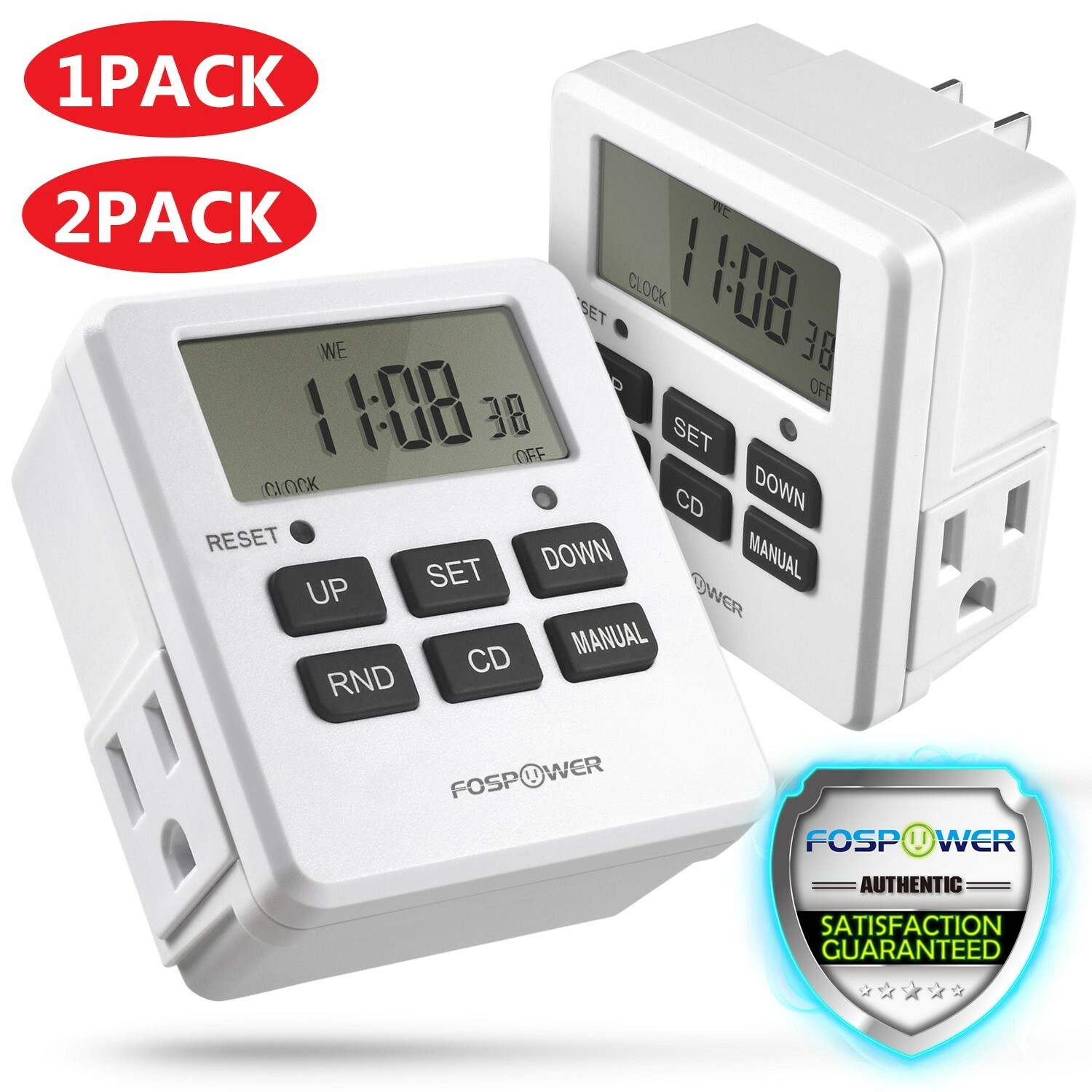 7 Day Digital LCD Electric Programmable Dual Outlet Plug In Clock Timer Switch