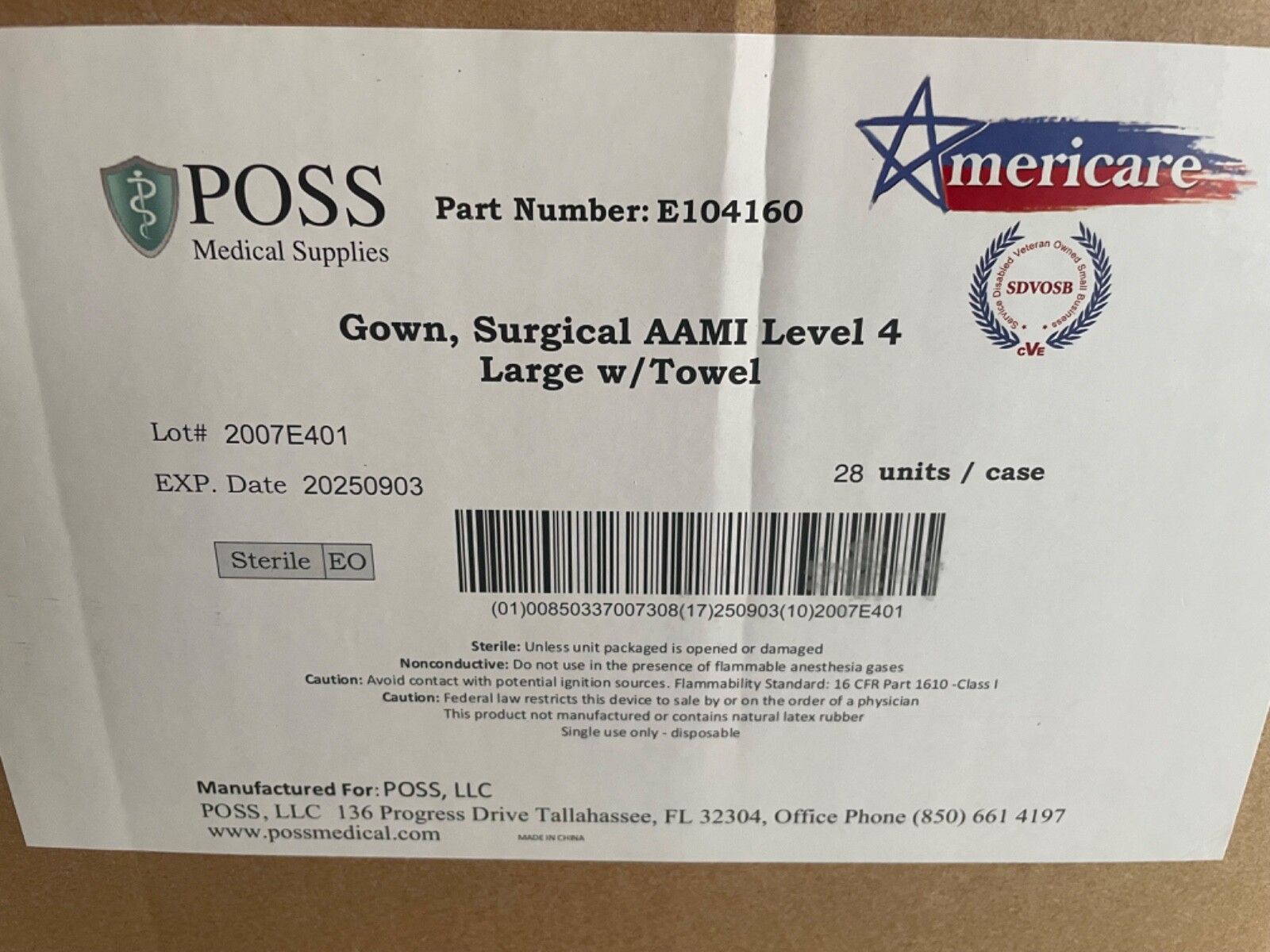 28 Units Sterile Blue Surgical Gown Size Large AAMI Level 4 w/ Hand Towel 9/2025