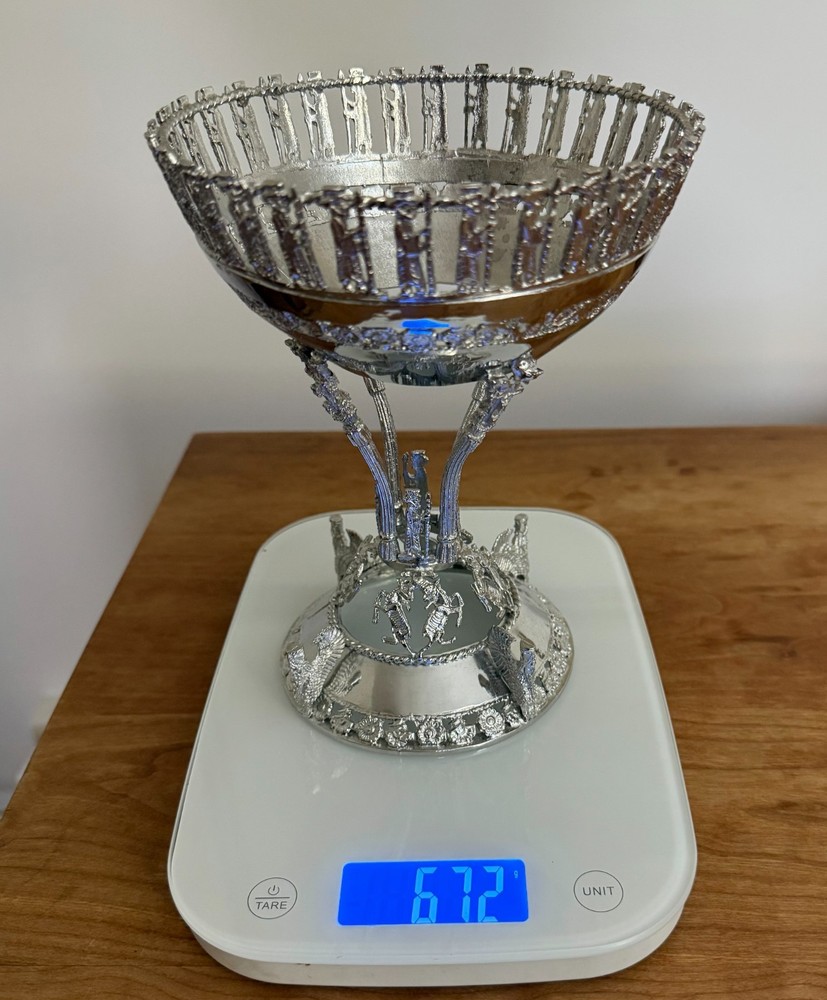 Large Middle Eatern 900 Silver Footed Bowl Marked 672 gr