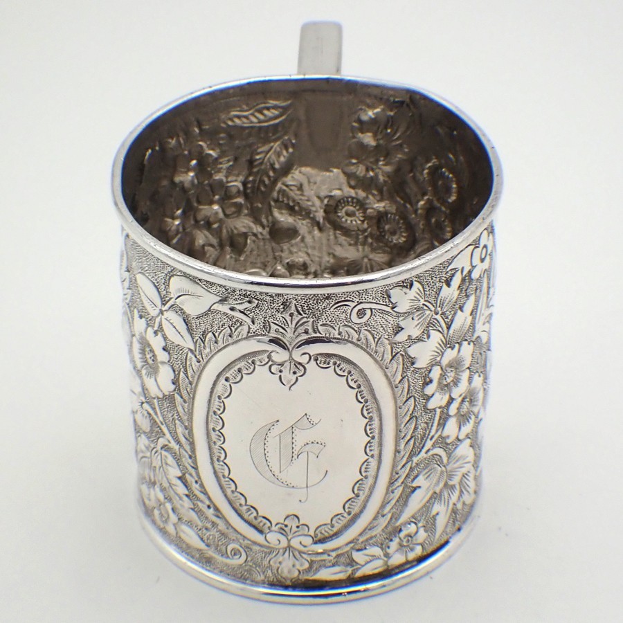 Repousse Floral Cup Sterling Silver 1900s Mono E