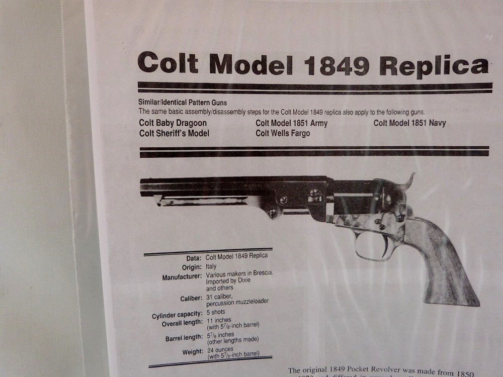 COLT MODEL 1849 REPLICA HAND GUN BREAK DOWN INSTRUCTION KIT