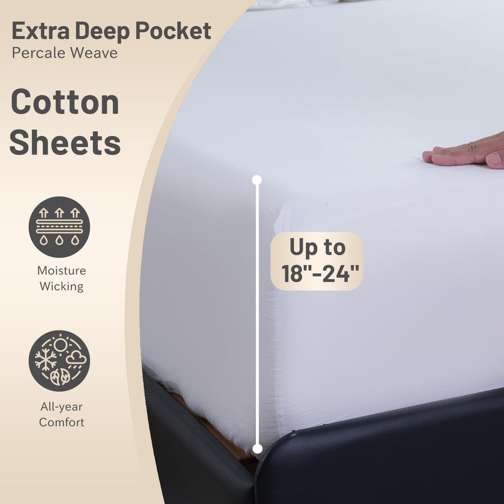 Extra Deep Pocket King Sheets - 600 Thread Count Sheets - Fits 18"-24" in Dee...