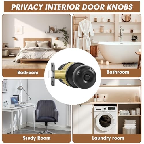 Privacy Door Knobs Matte Black Door Knobs with Lock, Bed and Bath Door 4 Pack