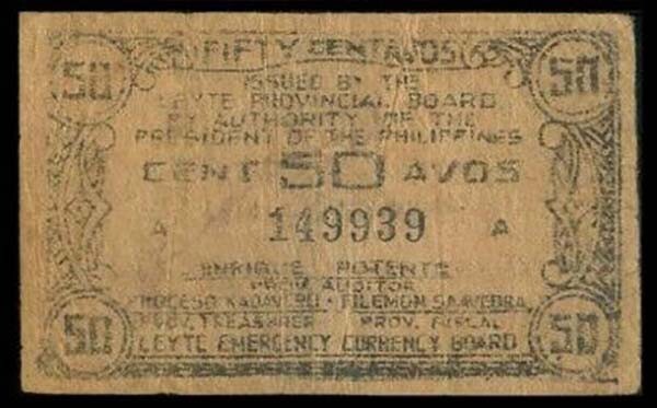 Philippine 50 Twenty Centavos, LEYTE Provincial Board WW2 Emergency Note 1943