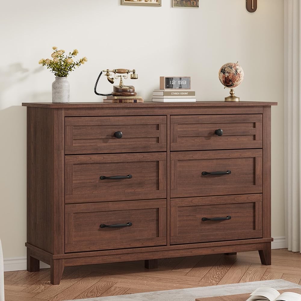 Dresser for Bedroom 6 Drawer Dresser Storage Freestanding Wooden Closet Chest