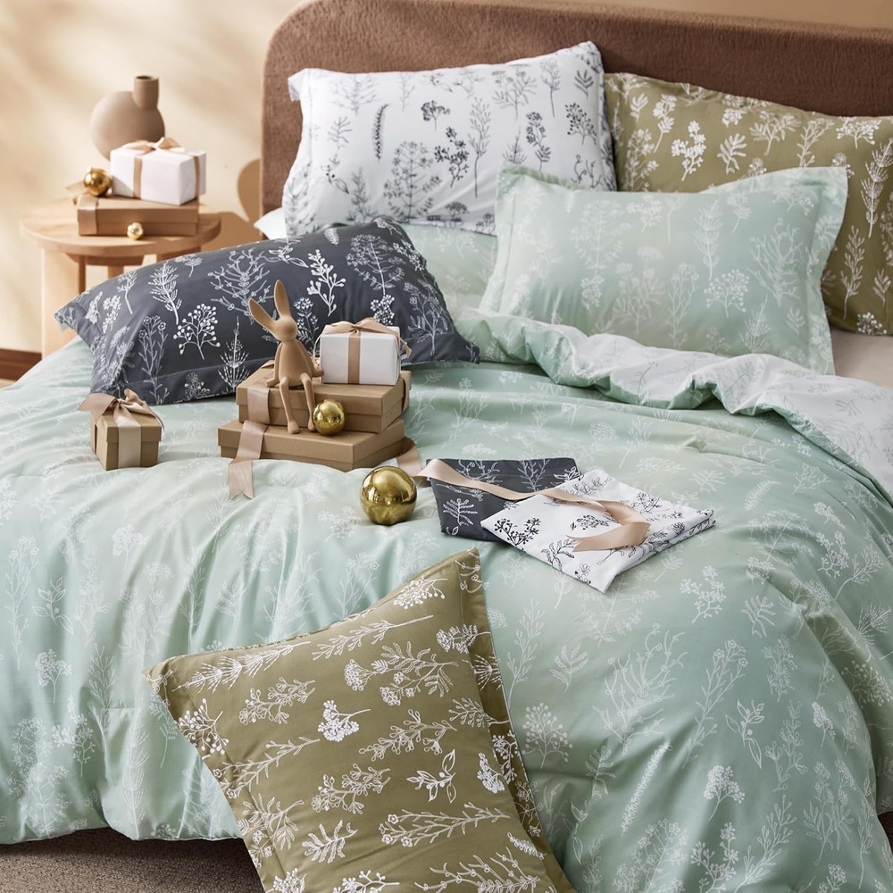 King Size Down Comforter Set - Sage Green Bedding Trio