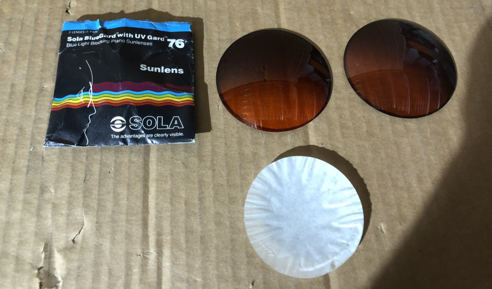 Uncut Stock Sunglass Lenses Pair  Sola BlueGard W/ UV Gard 76 Blue Light Plano
