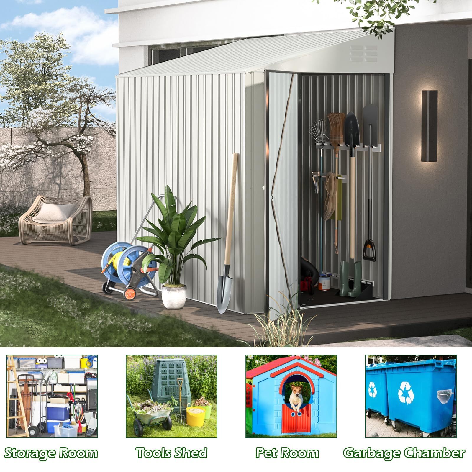 Outdoor Lean to Storage Shed Metal Side Door Shed Outdoor Storage Cabinet Garden