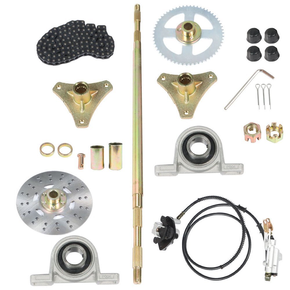 29" 32" 44" Go Kart Rear Live Axle Kit, Sprocket+Hub+Brake Assembly+chain+Disc