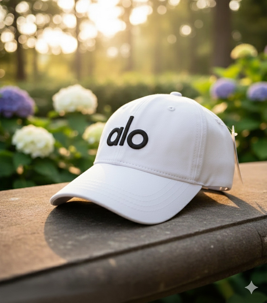 White Athletic Performance Cap Black Logo Adjustable Unisex Hat