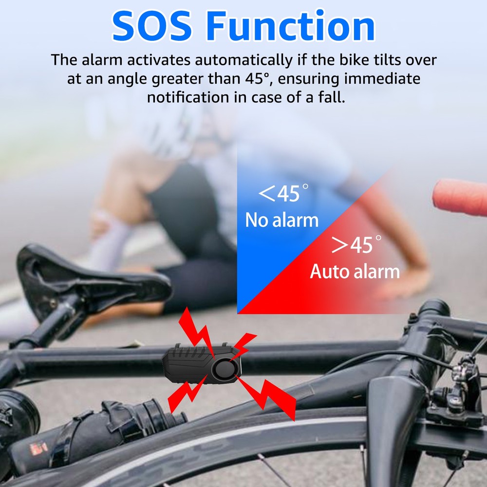 1× Security Alarm for Bikes/Ebikes 7-Level Sensitivity Waterproof Easy Install