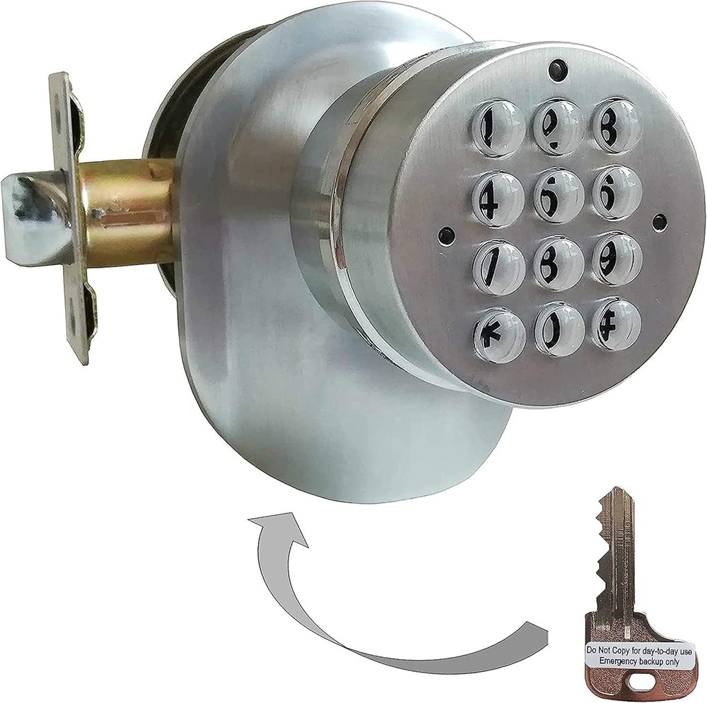 Keypad Door Knob Lock Auto-Lock 3 sec 8 User Codes Master Code LED Backlit Key