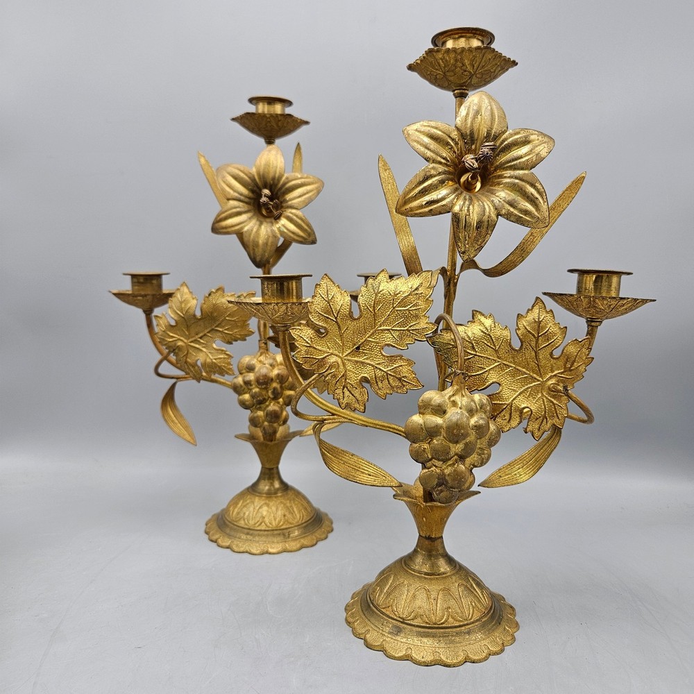 Pair Gilt Brass Foliform Candelabra