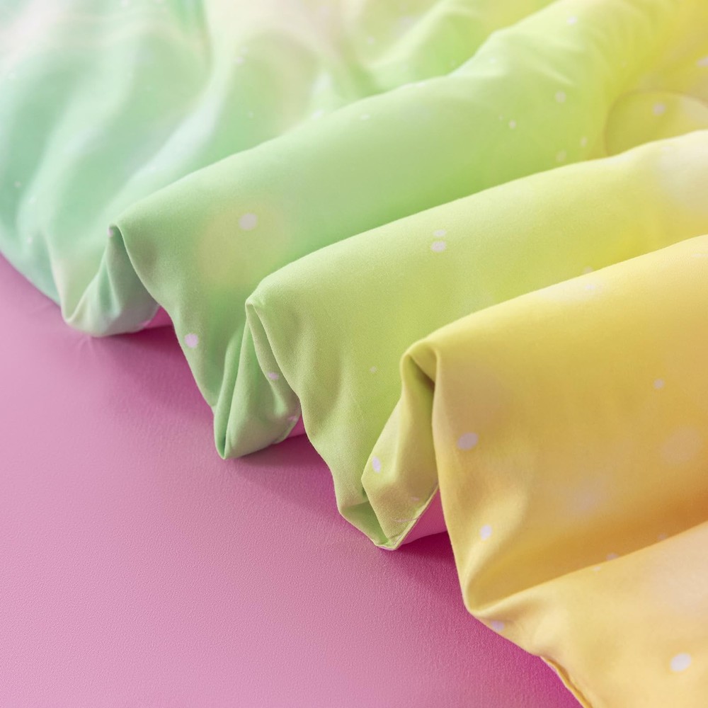 6 PCS Twin Size Comforter Set Gradient Rainbow Glitter Bedding Sheet Decor