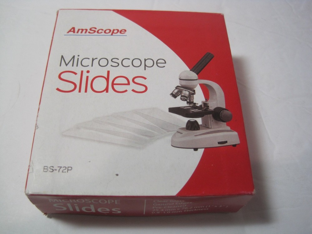 AmScope BS-72P 72 Pre-Cleaned Blank Microscope Slides With Ground Edges